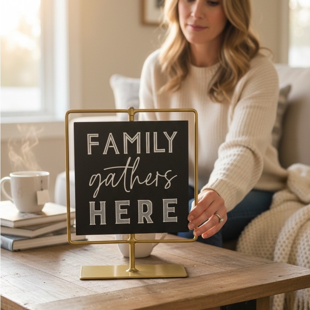 Vintage Bkack and Gold Family Sign Table Decor